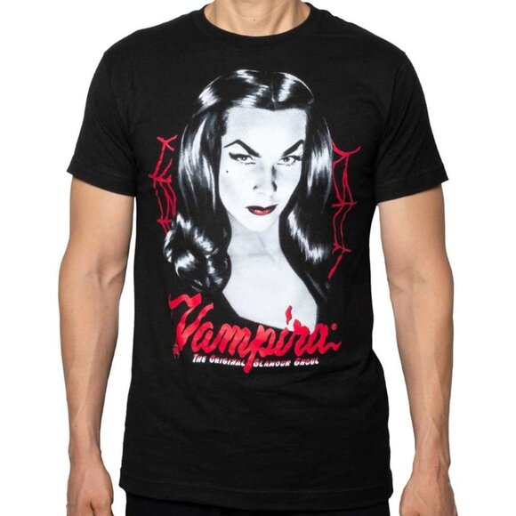 Vampira Glamour Ghoul Red Web Licensed Shirt Tee Gothic Horror S-M-L-XL-2X-3X - Picture 1 of 3